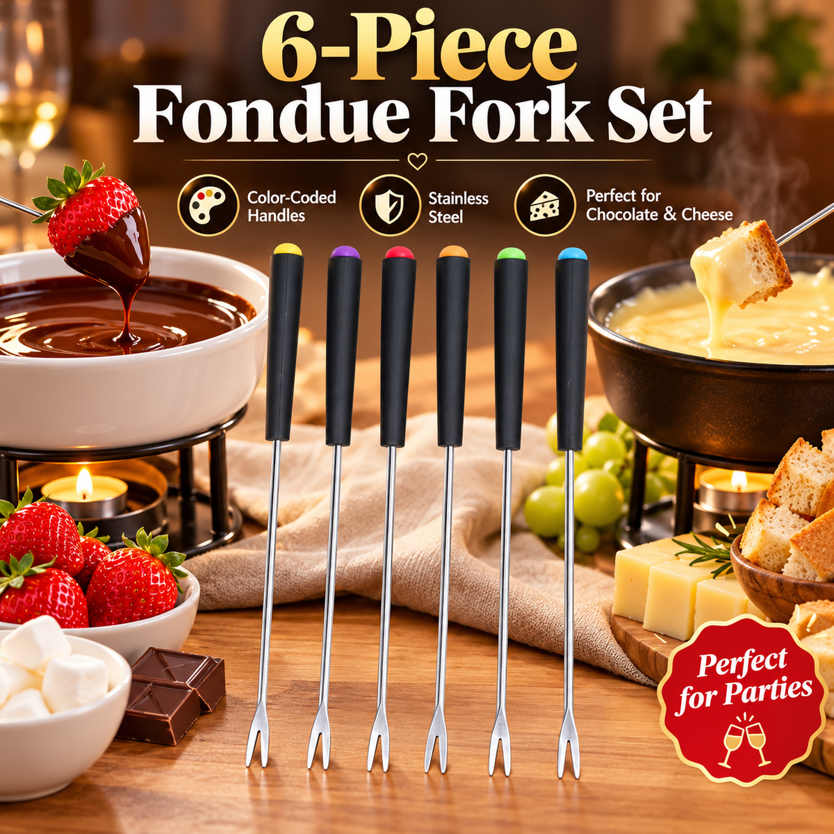 6-Piece Stainless Steel Chocolate & Cheese Fondue Forks