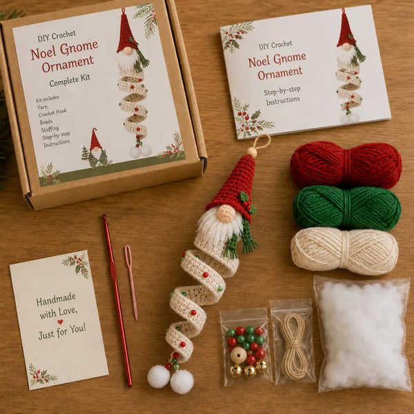 🎄Cozy Gnome Crochet Ornament Kit Collection | Premium Soft Yarn, Complete Crochet Tools & 9 Charming Designs 🧶
