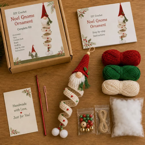 🎄Cozy Gnome Crochet Ornament Kit Collection | Premium Soft Yarn, Complete Crochet Tools & 9 Charming Designs 🧶