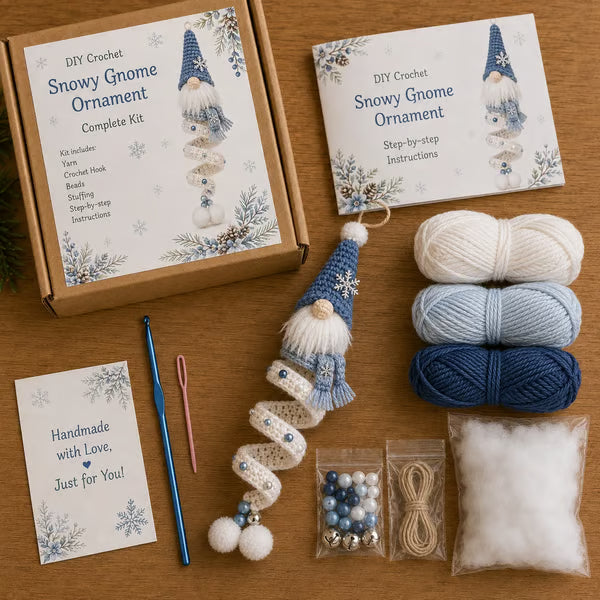 🎄Cozy Gnome Crochet Ornament Kit Collection | Premium Soft Yarn, Complete Crochet Tools & 9 Charming Designs 🧶