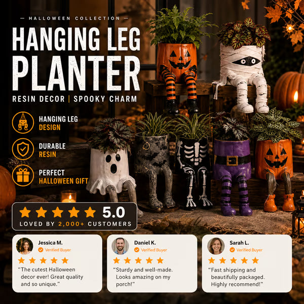 💀🎃Halloween Whimsical Hanging Leg Planter Hand-Painted Resin Succulent Pot💐