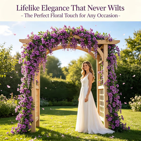 🌸 Artificial Violet Flower Garlands – 4 Pack 68" UV-Resistant Silk Flower Vines for Wedding Arch & Hanging Decor