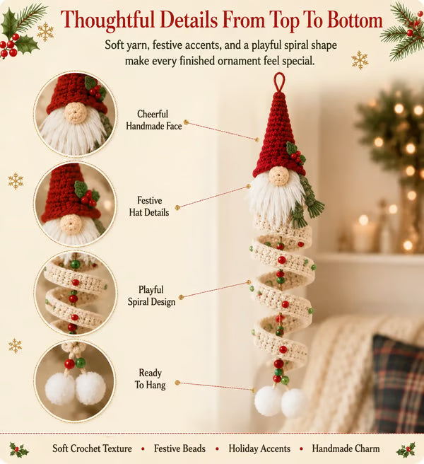 🎄Cozy Gnome Crochet Ornament Kit Collection | Premium Soft Yarn, Complete Crochet Tools & 9 Charming Designs 🧶