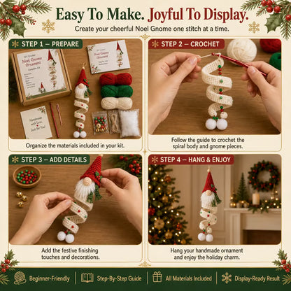 🎄Cozy Gnome Crochet Ornament Kit Collection | Premium Soft Yarn, Complete Crochet Tools & 9 Charming Designs 🧶