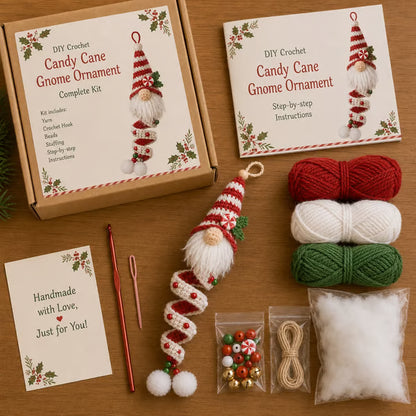 🎄Cozy Gnome Crochet Ornament Kit Collection | Premium Soft Yarn, Complete Crochet Tools & 9 Charming Designs 🧶