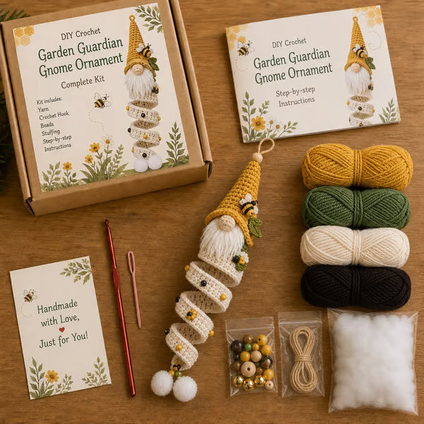 🎄Cozy Gnome Crochet Ornament Kit Collection | Premium Soft Yarn, Complete Crochet Tools & 9 Charming Designs 🧶