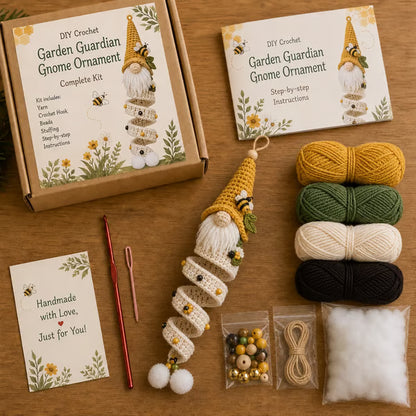 🎄Cozy Gnome Crochet Ornament Kit Collection | Premium Soft Yarn, Complete Crochet Tools & 9 Charming Designs 🧶
