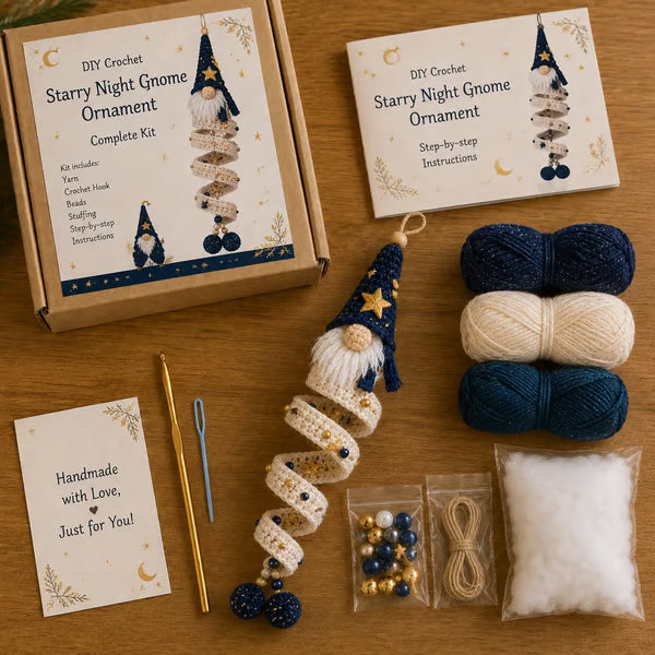🎄Cozy Gnome Crochet Ornament Kit Collection | Premium Soft Yarn, Complete Crochet Tools & 9 Charming Designs 🧶