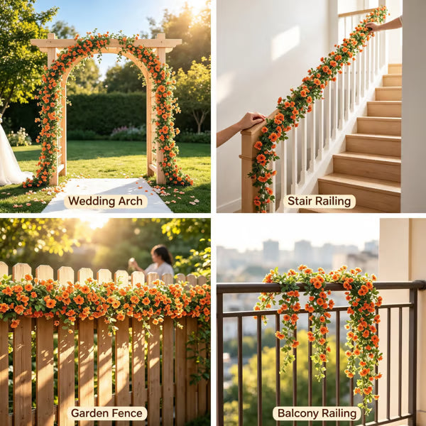 🌸 Artificial Violet Flower Garlands – 4 Pack 68" UV-Resistant Silk Flower Vines for Wedding Arch & Hanging Decor