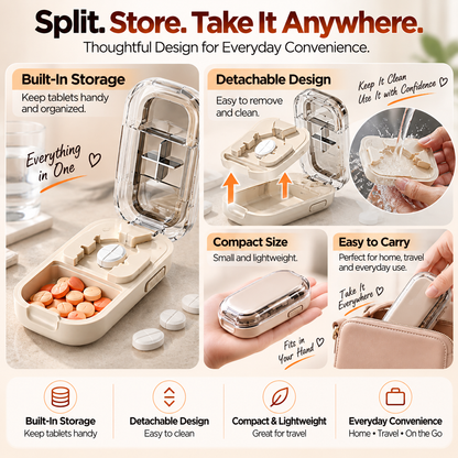 💊 3-Way Adjustable Pill Cutter & Organizer – Split Tablets into 1/2, 1/3 or 1/4